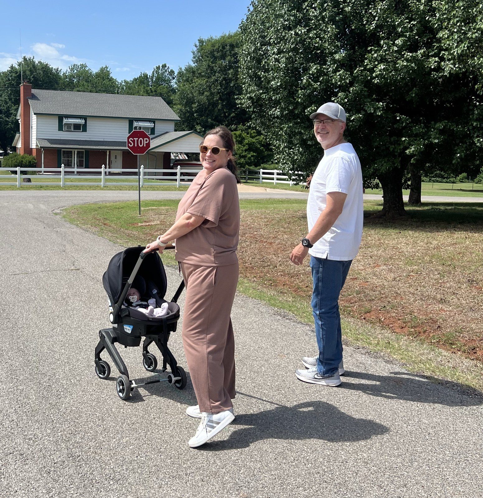Family walk with a stroller in East Texas