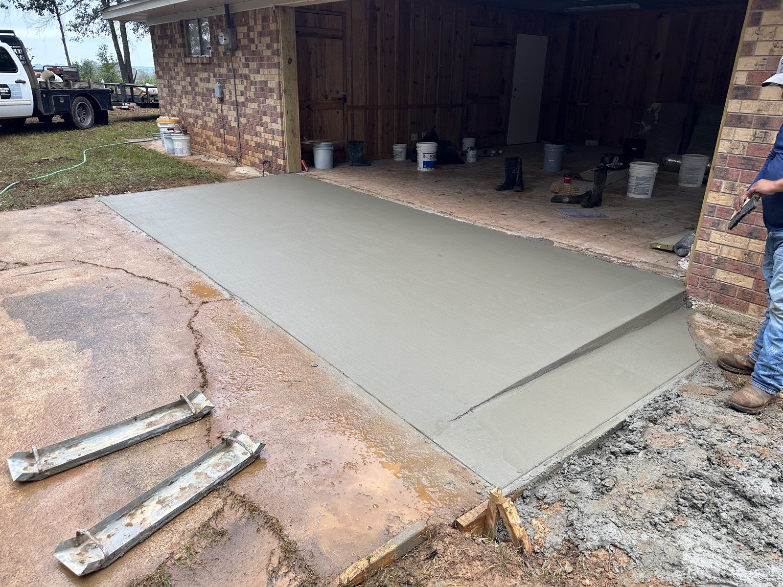 New concrete ramp poured at the garage entry