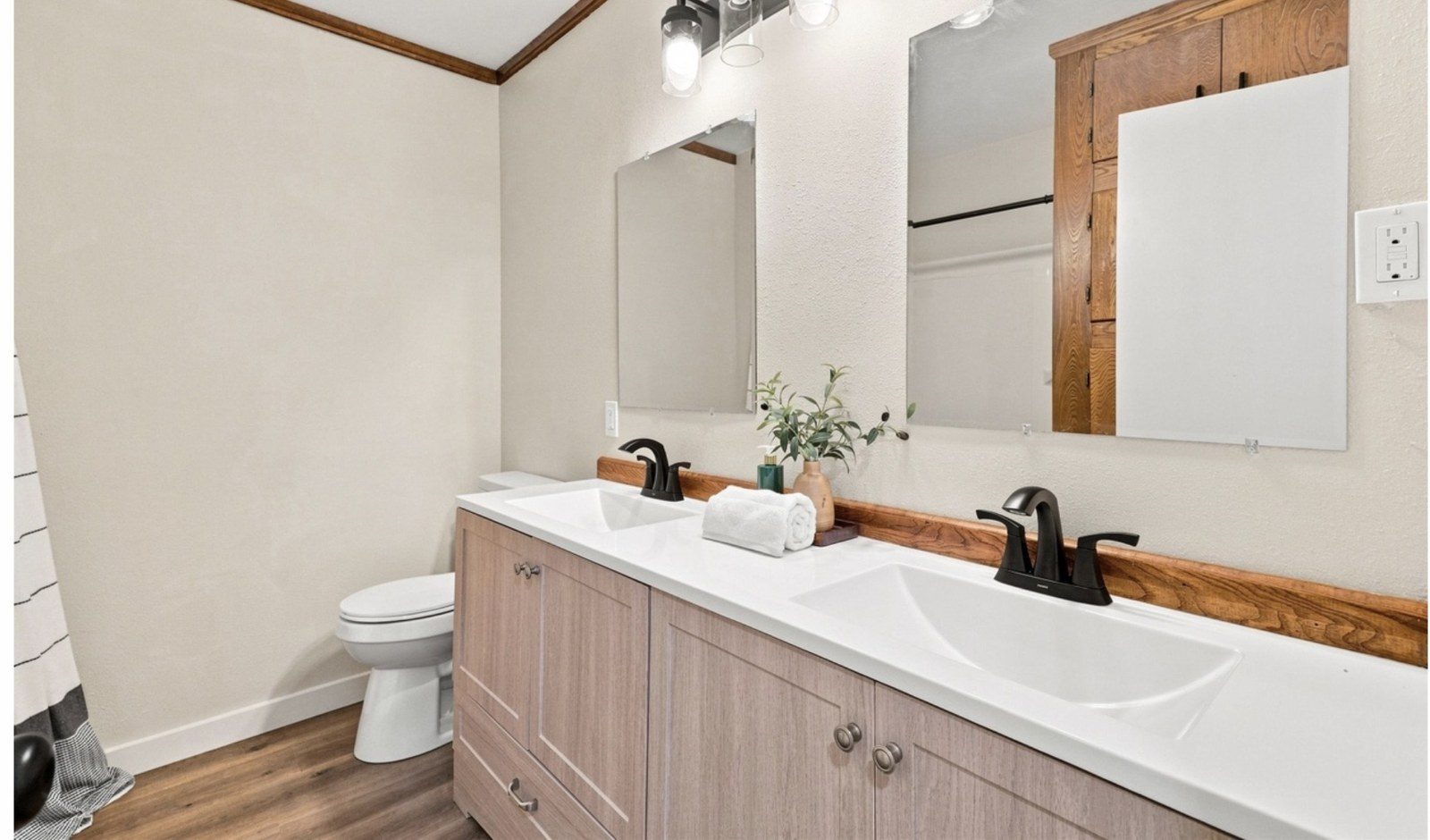 Remodeled bathroom with double vanity